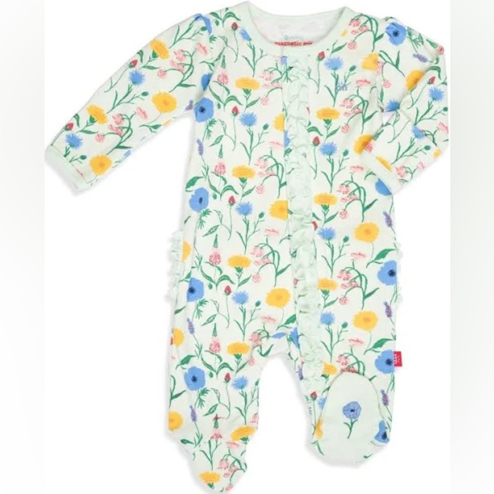 Magnetic Me Le Jardin Organic Cotton Magnetic Footie Colorful flowers